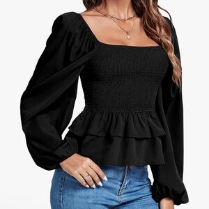 New - Black Ruffled Blouse XL